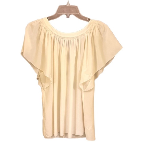 Rebecca Taylor Ruched Tie Back Short Sleeve 100% Silk Top, Cream, Size L - Picture 4 of 7